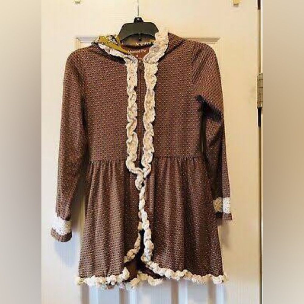Mustard Pie Brown and Cream Hooded Toddler Girls Cardigan Size 3T